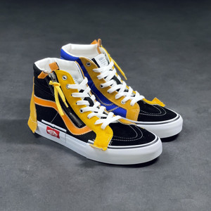 万斯官网旗舰店 sk8-hi 黑黄色解构高帮拼接拉链帆布鞋男女滑板鞋
