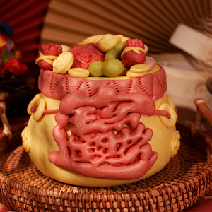 胶东搬家乔迁之喜聚宝盆花馍馒头开业新居上供送礼花饽饽糕点礼盒