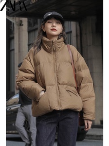 ZARA短款立领羽绒服女2022年冬季新款韩版宽松加厚休闲小个子外套