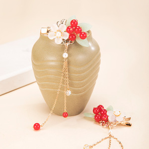 汉服发饰古风发夹流苏对夹lolita红色仙气清新古装古代中国风头饰