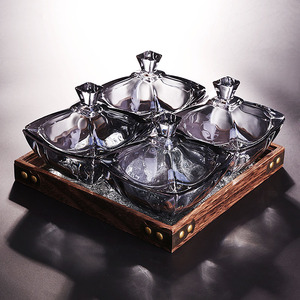 简约创意水晶玻璃茶点盘高档家用茶几糖果盘带盖分格干果零食托盘