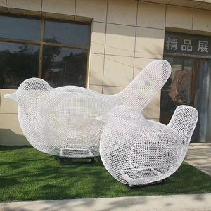 不锈钢编织小鸟镂空网格可发光雕塑仿真动物户外草坪公园景观摆件