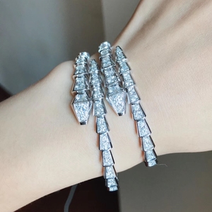 bvlgari宝格丽蛇形满钻手镯18k金小蛮腰弹簧陶瓷回形针戒指