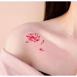 荷花纹身贴防水女持久水墨莲花遮疤痕性感胸前高级感锁骨手臂情趣