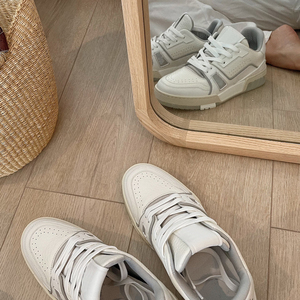 heihei高级定制 白水泥板鞋男女情侣小白鞋系带休闲trainer运动鞋