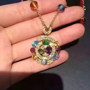 bvlgar/i宝格丽时来运转项链18k玫瑰金满钻彩宝圆盘翻转双面项链