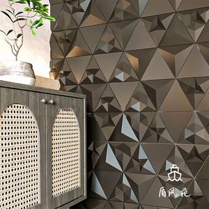 3d立体水泥砖金属凹凸瓷砖三角形菱形奶茶咖啡厅客餐厅墙面背景墙