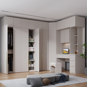 l型转角衣柜现代简约家用卧室柜子梳妆台电脑桌组合轻奢风大衣橱