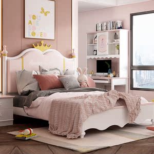 儿童公主床女孩粉色小床1.5米少女小孩床单双人儿童房实木家具