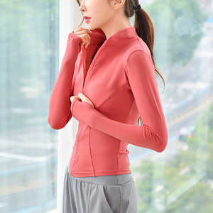红色瑜伽服上衣女春秋新款性感紧身运动长袖网红时尚跑步健身外套