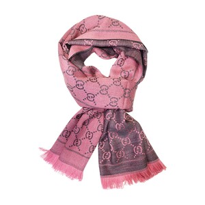 gucci古驰女士灰粉色双g织花羊毛围巾48*180cm 保税直发