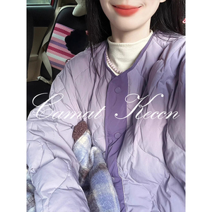 Camat Keccn 淡紫轻薄羽绒棉服女冬季新款韩系高级感保暖外套棉衣