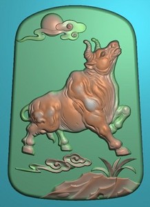 生肖 牛牌子 牛气冲天 精雕图 浮雕玉雕灰度图 电脑雕刻图bmpjdp