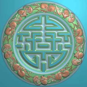 圆形蝙蝠浮雕精雕图木雕五福临门寿桃五福捧寿挡板棺材前档