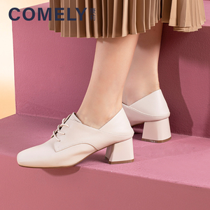 康莉春季新款女中跟正装英伦方头舒适职业鞋
