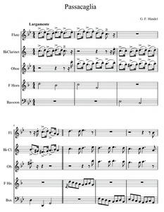 亨德尔 帕萨卡利亚 长笛单双簧管圆号巴松 木管五重奏总分谱 音频