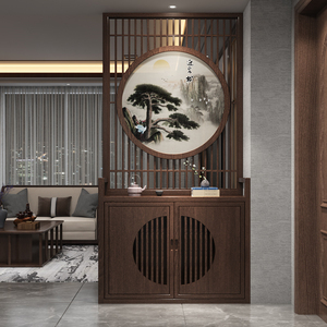 新中式屏风实木隔断客厅入户玄关储物收纳鞋柜家用遮挡简约装饰