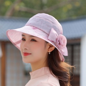 中老年夏凉帽子女薄款渔夫帽花朵妈妈奶奶防晒透气太阳帽遮阳圆帽