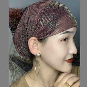 盖白发帽子女新款褶皱网纱包头帽堆堆帽轻薄款妈妈蕾丝套头遮发帽