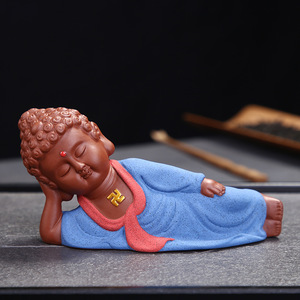 新品紫砂彩陶小如佛卧佛茶宠茶玩汽车n车载摆件饰像装来品