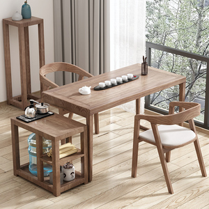 茶桌椅组合新中式现代实木家用小型书桌茶台三件套一米阳台小茶桌