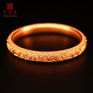京宫匠 纯手工古法花丝黄金手镯足金好事连连莲花手镯2022新品