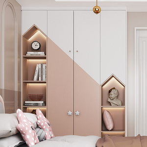 衣柜家用卧室儿童房粉色女孩全屋定制宝宝衣柜书桌一体转角收纳柜