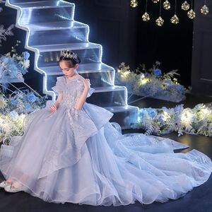 可乐城旗舰店天猫儿童礼服新款女童拖尾洋气公主长裙花童宴会模特