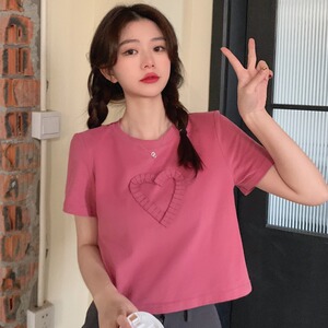 粉色小个子甜辣妹修身bm上衣设计感小众短袖正肩t恤女显瘦夏满堡