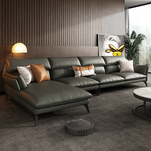 欧派真皮沙发意式极简头层牛皮转角简约现代客厅北欧贵妃皮艺轻奢