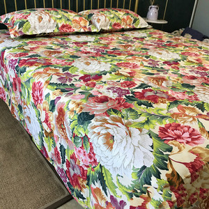 804人付款天猫牡丹大花 加厚纯棉老粗布床单被套单件