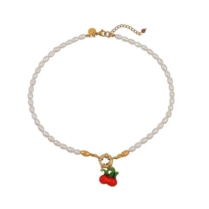 MAYOL CHVKER-桃玻璃吊坠天然珍珠串镀金复古项链 欧美小众品牌女