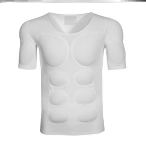 新款假肌肉衣服男士长袖隐形仿真假胸肌修身增肥内衣短袖打底衬衫