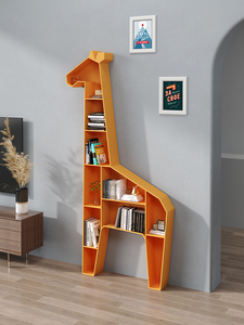 长颈鹿书架动物造型儿童绘本收纳架铁艺幼儿园装饰置物架机构展柜