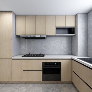 深圳香港简约双饰面pet门板厨房橱柜整体厨柜灶台石英石台面定制