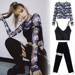 lisa同款套装舞蹈服爵士上衣裤子女团打歌跳jazz表演出kpop晚会神