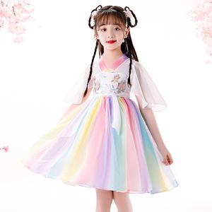 中国风童装女童汉服夏季2021新款裙子儿童古装仙女连衣裙厂家批发