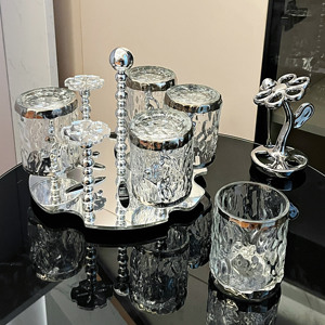 轻奢旋转收纳架玻璃杯架倒挂架置物架杯架创意透明果汁杯水杯套装