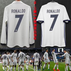 复刻16-17赛季皇马长短袖复古球衣c罗贝尔本泽马拉莫斯魔笛足球服