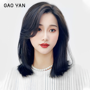 蕾丝假发女真发全真人发丝偏分八字刘海蕾丝递针时尚锁骨发假发套