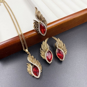 中古vintage西洋红宝石首饰套装优雅简约耳钉项链戒指 轻奢