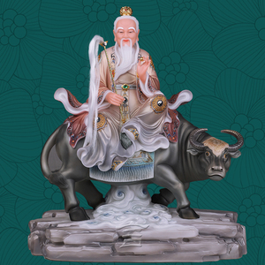老君骑牛像太清道德天尊太上老君神像汉白玉家用高端人物桌面摆件