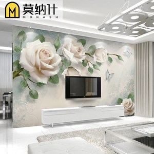 3d立体墙贴玫瑰花客厅墙纸电视背景墙壁纸自粘沙发影视墙贴画墙布