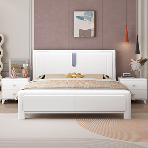 轻奢北欧现代简约烤漆实木床卧室单人1.5米大床双人床1.8米2m婚床