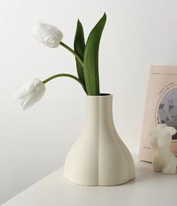 贝汉美ins奶油风陶瓷花瓶摆件客厅插花高颜值郁金香仿花艺装饰品