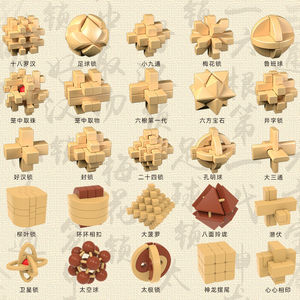 奇艺孔明锁鲁班锁解锁益智玩具套装笼中取球24四方锁六根九通榫卯