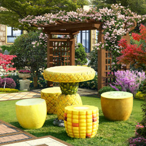 户外花园摆件仿真蘑菇座椅玻璃钢坐凳雕塑公园小区幼儿园桌椅装饰