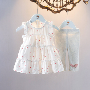 巴拉巴柆女童夏装纯棉套装婴儿童装公主服女宝宝夏季背心裙两件套