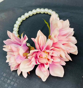 娘惹头饰新款饰品粉红黄白花朵头饰发饰发圈甜美珍珠链小娘惹头花