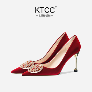 KTCC秀禾服婚纱两穿结婚鞋子女2024年新款红色礼服中式高跟新娘鞋